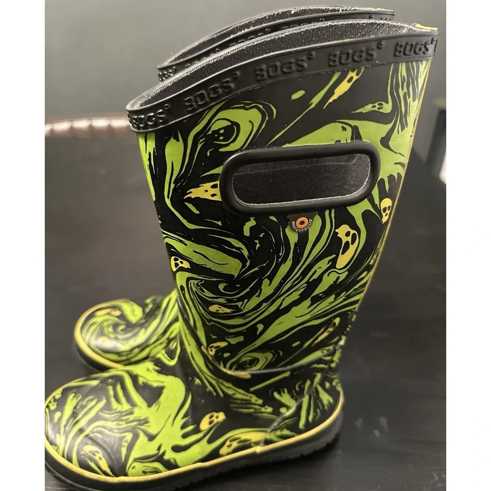 Bogs Rain Boots Youth Unisex 3 Neo Classic Spooky Yellow Green Waterproof Rubber